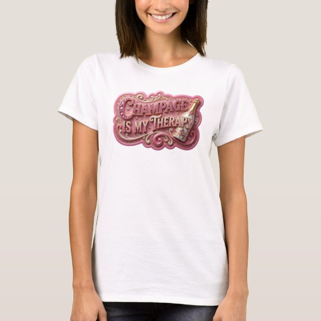 Snygg röd CHAMPAGNE ÄR MIN TERAPI Statement T-shir T Shirt (Framsida)