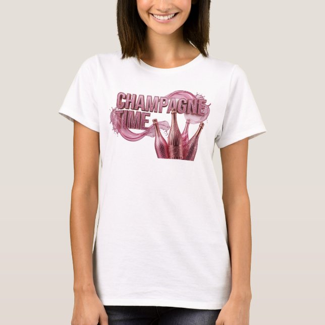 Snygg röd CHAMPAGNE TIME-tröja T Shirt (Framsida)