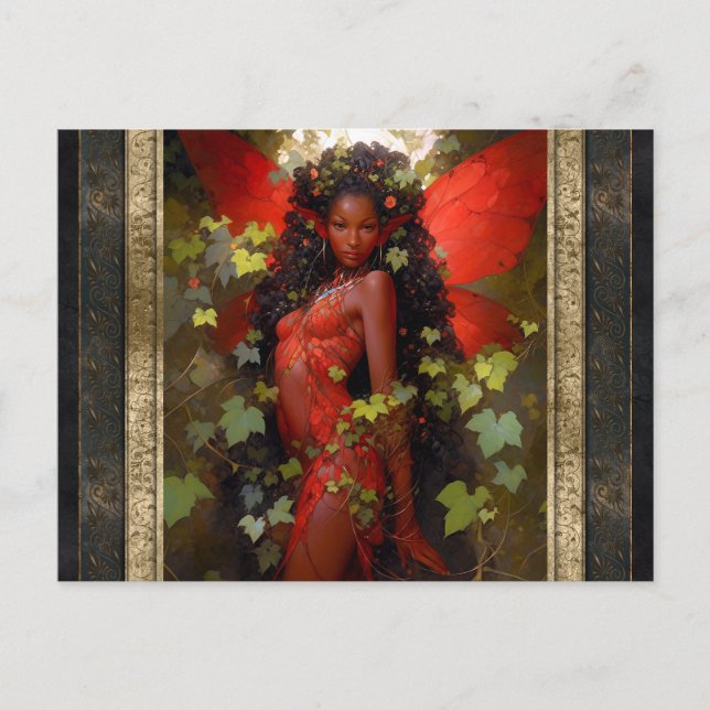 Snygg röd Fairy Woman Fantasy Art Vykort (Framsida)