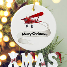 Snygg röd flygplan & Tomte, God Jul-skylt