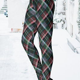 Snygg röd grön svart Tartan Rutig Mönstrad Leggings