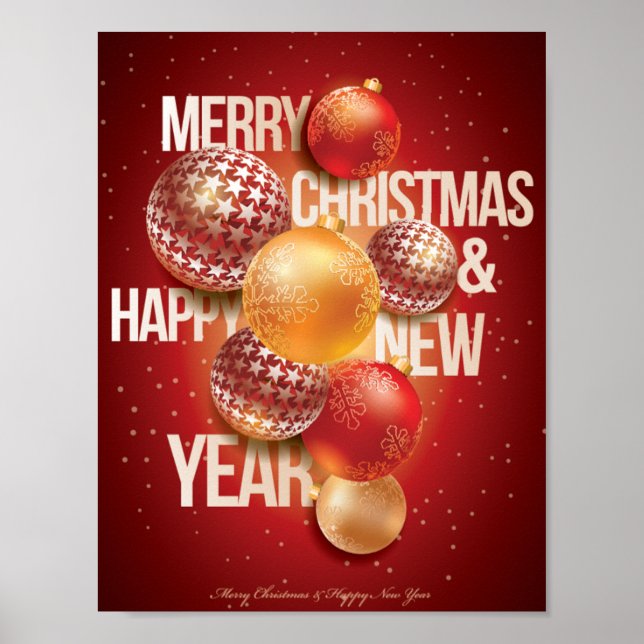 Snygg röd jul och nyår Hälsning Poster (Framsidan)