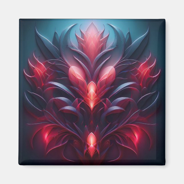 Snygg röd och blå rektangel med Blommigt Magnet (Framsidan)