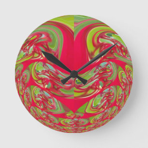 Snygg röd och Grönt Struktur Färg Abstrakt Art Rund Klocka