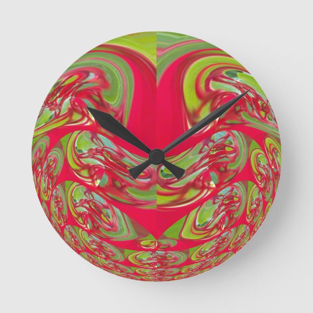Snygg röd och Grönt Struktur Färg Abstrakt Art Rund Klocka (Framsida)
