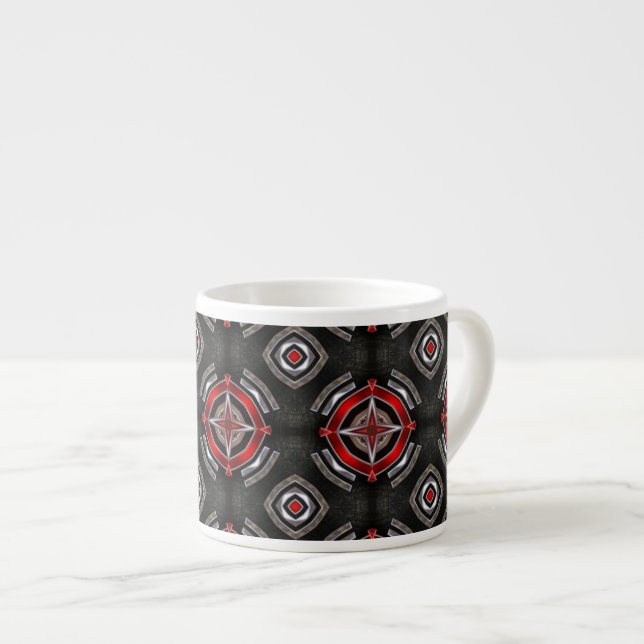 Snygg röd och svart geometrisk mönster espressomugg (Framsida höger)
