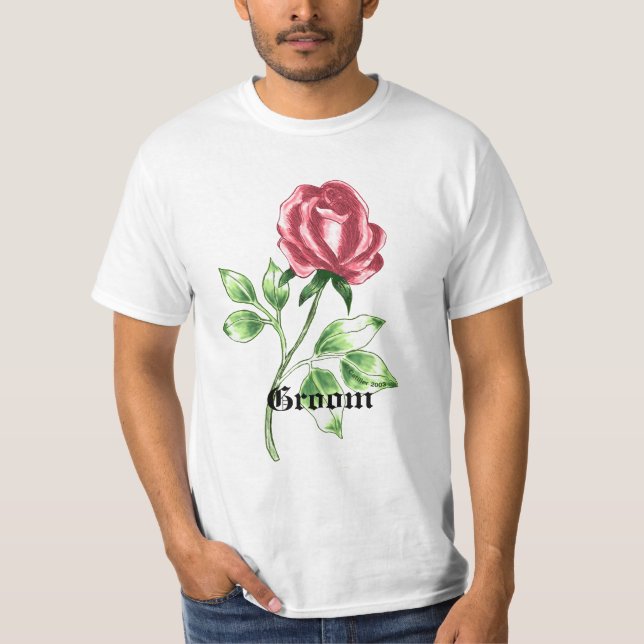 Snygg Röd ros-groom-personligt bröllp-t-shirt Tee (Framsida)