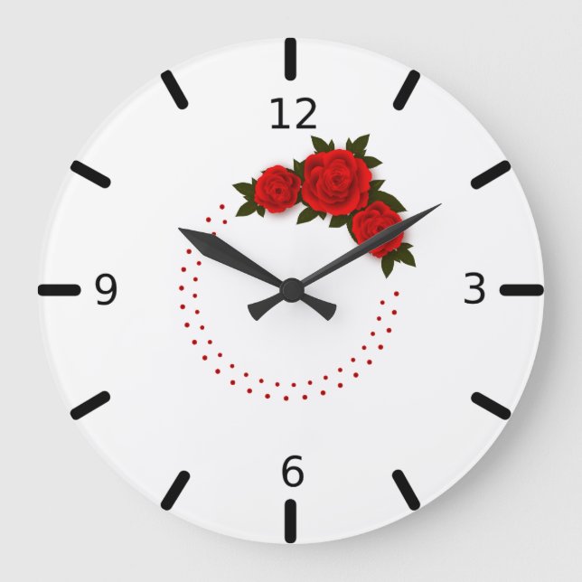 Snygg Röd ros Large Clock Stor Klocka (Framsida)
