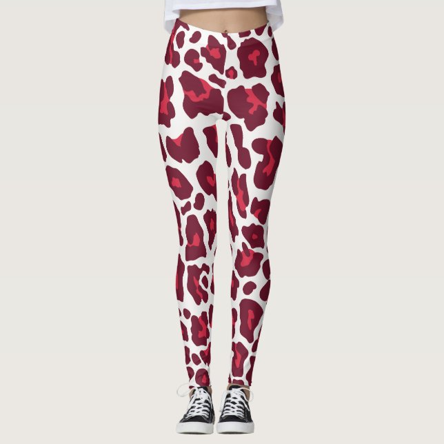 Snygg Röd ros Leopard Animal Mönster Leggings (Framsida)