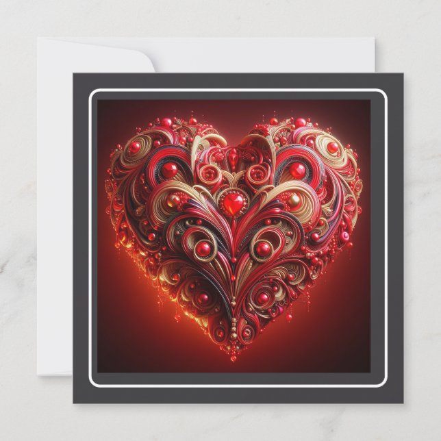 Snygg röd Rulla Heart Valentine Julkort (Framsida)