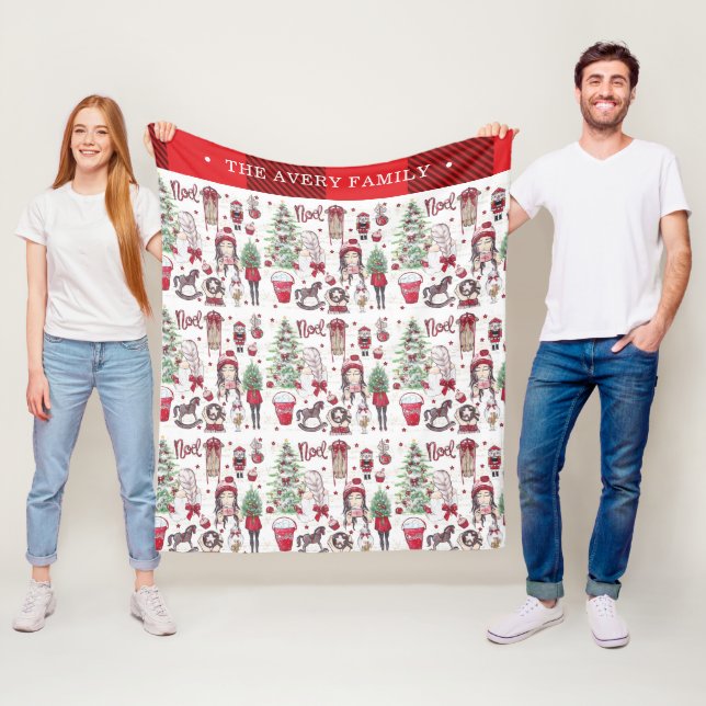 Snygg röd vattenfärg jul fleecefilt (På plats)