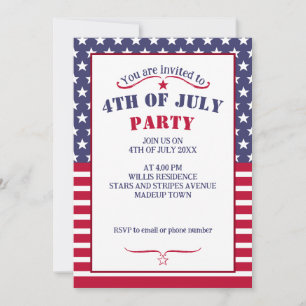 Snygg Röd Vit Blå Stjärnor Ränder USA flagga 4 Jul Inbjudningar