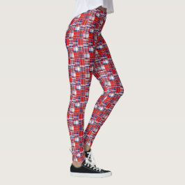 Snygg röd vit marinblå Madras lapptäcke stil rutig Leggings