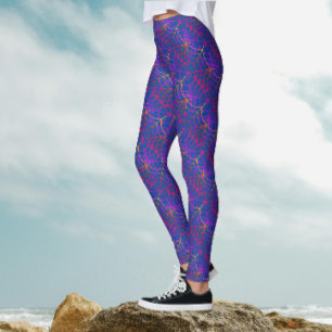 Snygg Rolig Lila Blå Halloween Spindelnät Mönster Leggings