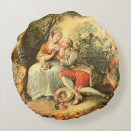 Snygg Romantic Rococo Couple Rund Kudde