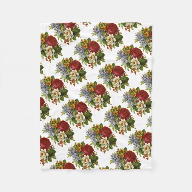 Snygg Romantic Summer Bouquet med Röd ros Fleecefilt (Framsidan)