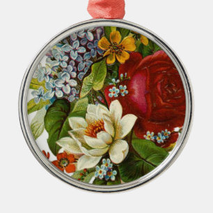 Snygg Romantic Summer Bouquet med Röd ros Julgransprydnad Metall