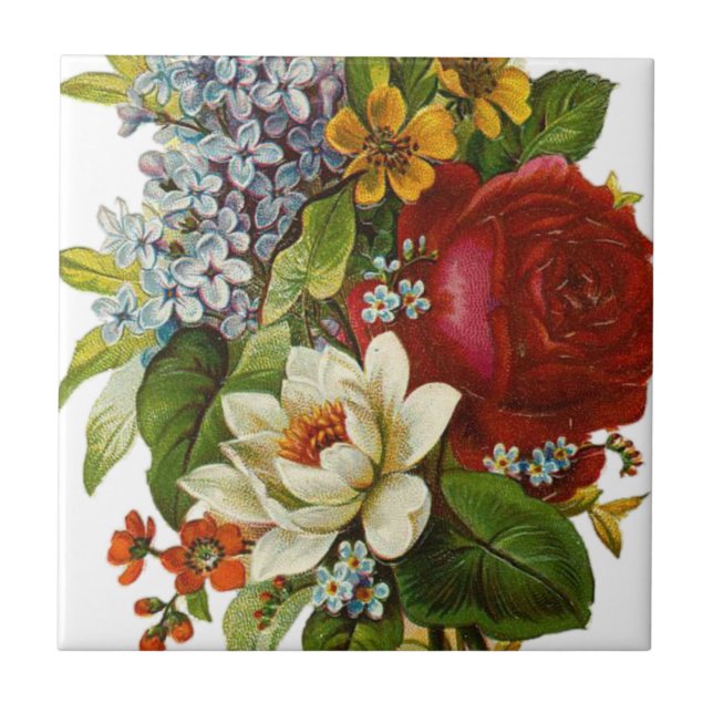 Snygg Romantic Summer Bouquet med Röd ros Kakelplatta (Framsidan)