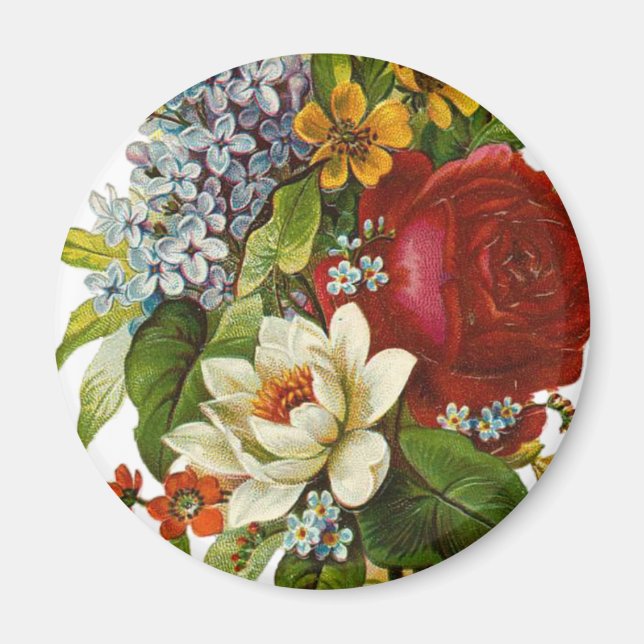 Snygg Romantic Summer Bouquet med Röd ros Magnet (Framsidan)