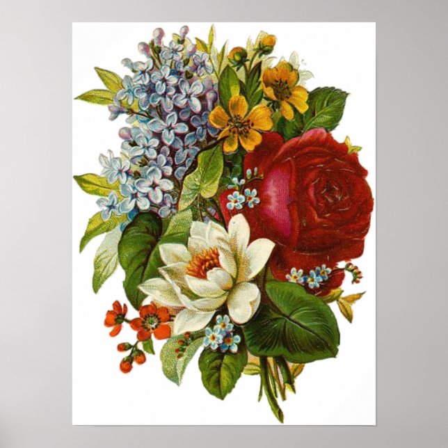 Snygg Romantic Summer Bouquet med Röd ros Poster (Framsidan)