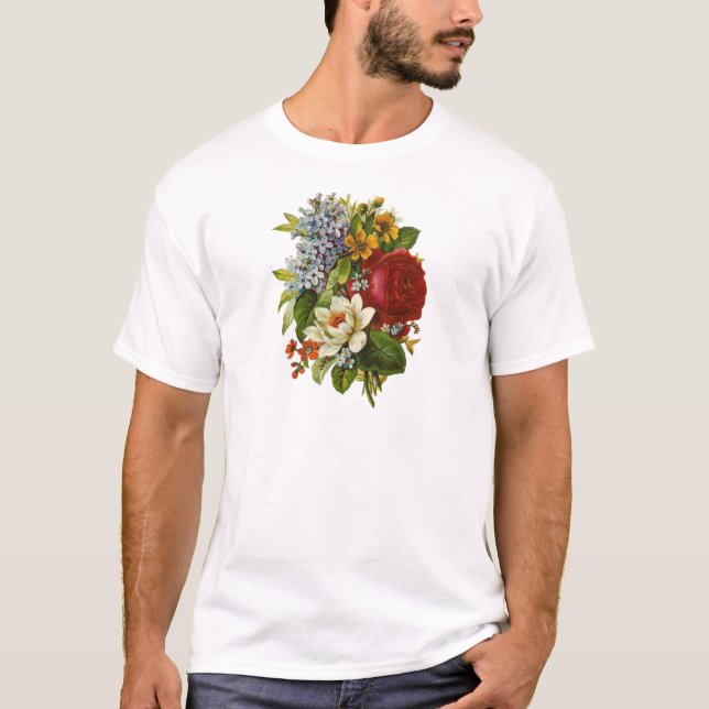 Snygg Romantic Summer Bouquet med Röd ros T Shirt (Framsida)