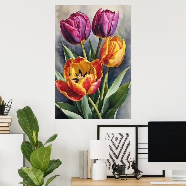 Snygg Romantic Tulip Fält Poster (Hemmakontoret)