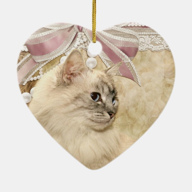 Snygg romantisk kattunge julgransprydnad keramik (Baksidan)
