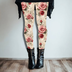 Snygg Romantisk Vintage Rosa ros Patterned Leggings