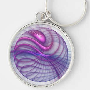 Snygg Rosa av modern Abstrakt Fractal Art Rund Silverfärgad Nyckelring