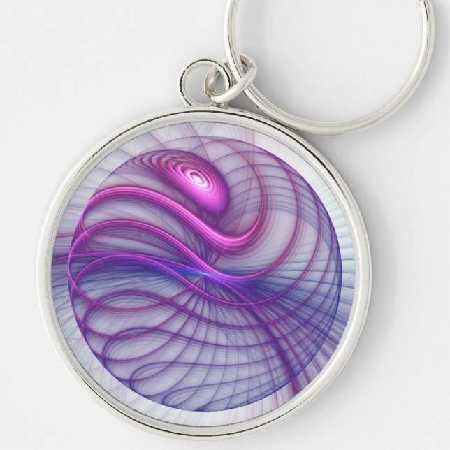 Snygg Rosa av modern Abstrakt Fractal Art Rund Silverfärgad Nyckelring (Framsidan)