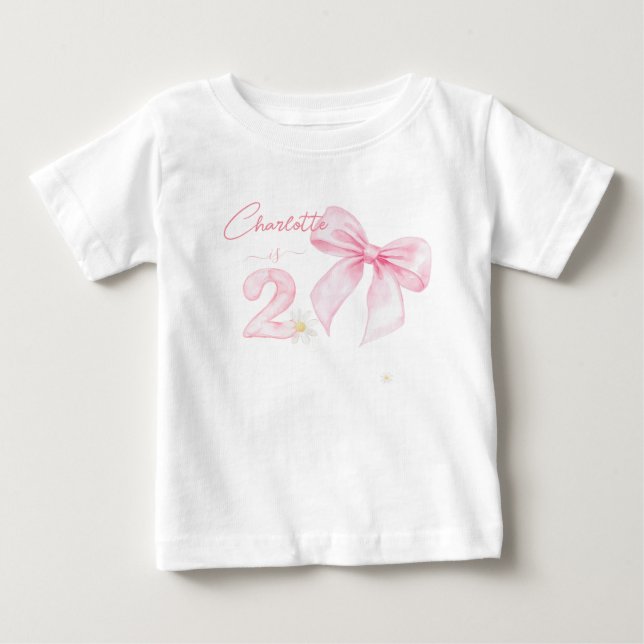 Snygg Rosa Båge Band 2 Två 2-års Födelsedag T Shirt (Framsida)