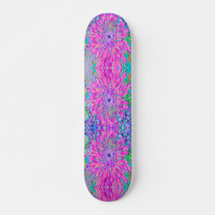 Snygg Rosa Blå och Lila Konstnärlig Dahlias Blomni Mini Skateboard Bräda 18,5 Cm