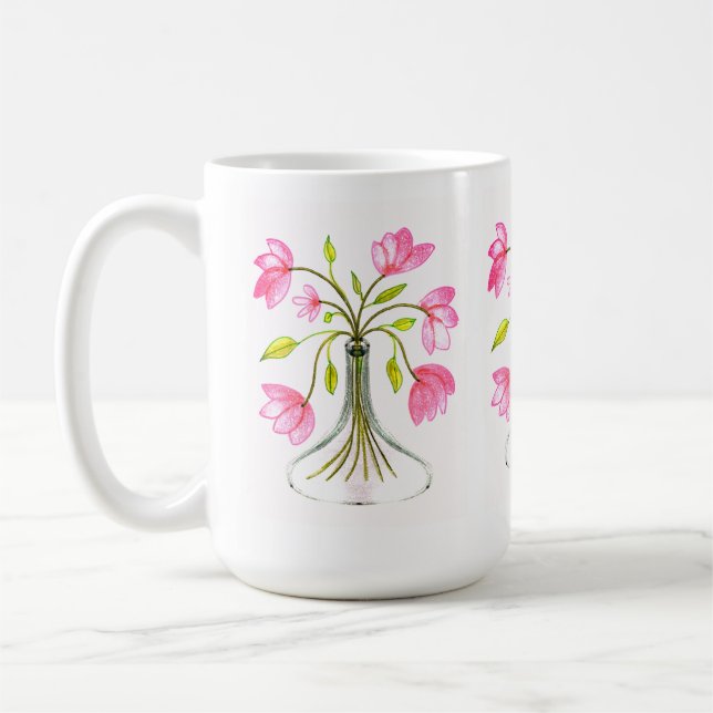 Snygg Rosa Blommigt Art Paweets Kaffemugg (Vänster)