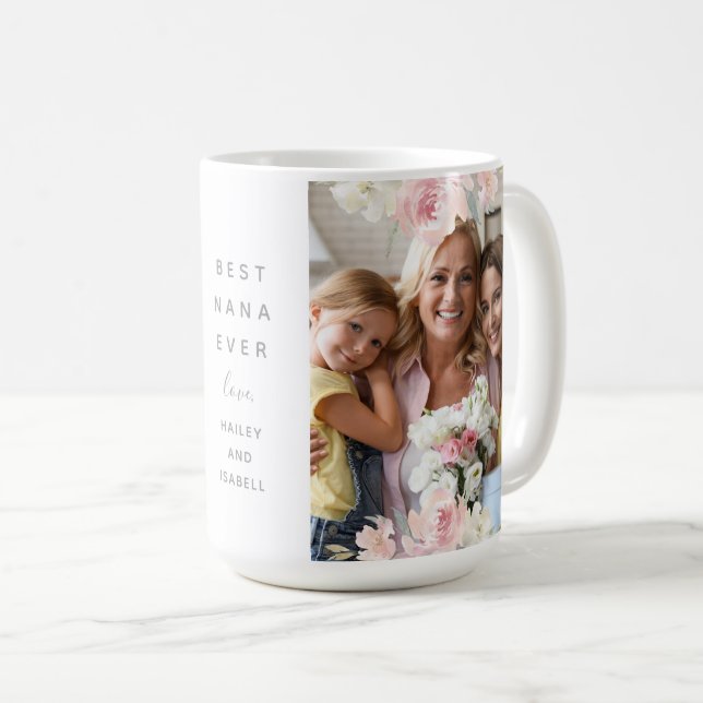 Snygg Rosa Blommigt Best Nana någonsin två foto Kaffemugg (Framsida höger)