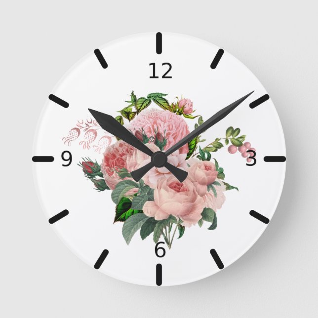 Snygg  Rosa Blommigt Bouquet Rund Klocka (Framsida)
