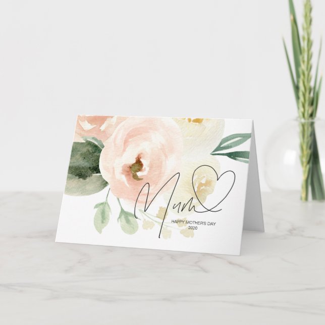 Snygg Rosa Blommigt Heart Mors dag Keepsak Kort (Framsida)