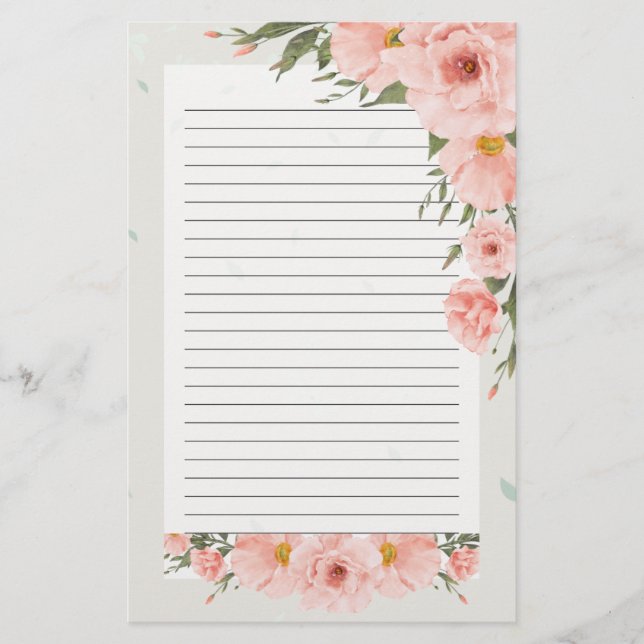 Snygg Rosa Blommigt Led Stationery Brevpapper (Framsida)