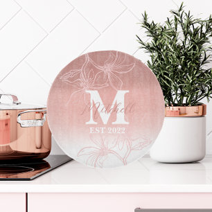 Snygg Rosa Blommigt Monogram Etablerad
