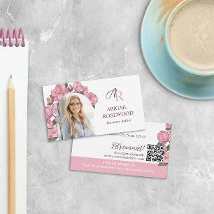 Snygg Rosa Blommigt Monogram Romantik författare Visitkort