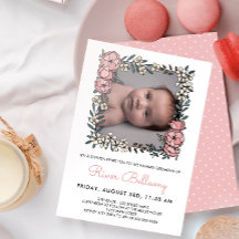 Snygg Rosa Blommigt Ram Photo Naming Ceremony