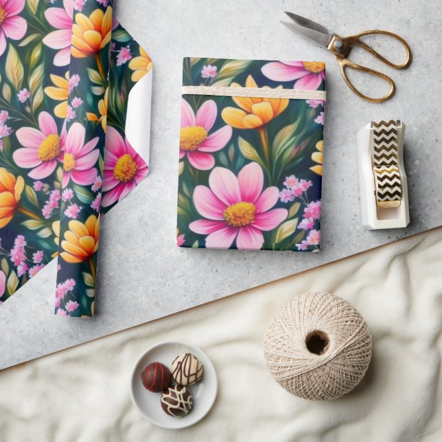 Snygg rosa blommor Pappra Presentpapper (Hantverk)