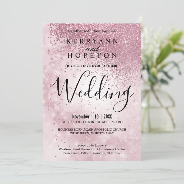 Snygg Rosa Bröllop - inbjudan (Stående Fram)