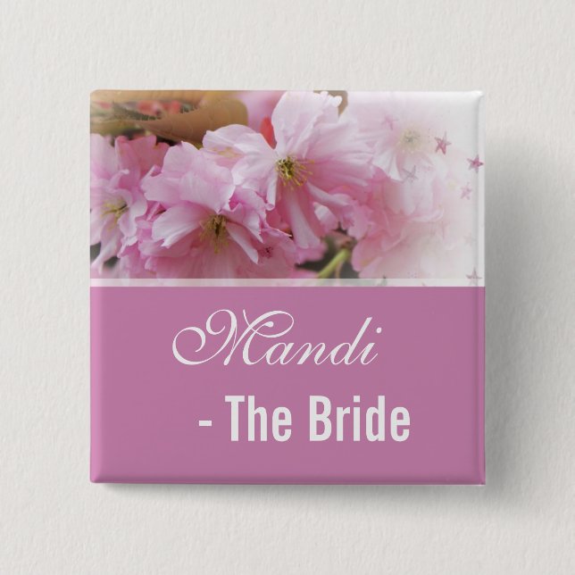 Snygg rosa cherry blommar vår bröllop bride knapp (Framsida)