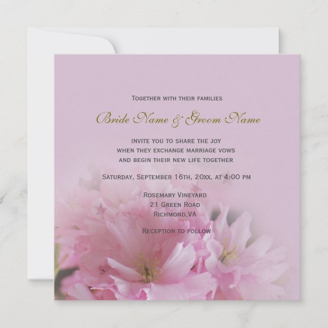Snygg rosa cherry blommar vår bröllop inbjudningar (Framsida)
