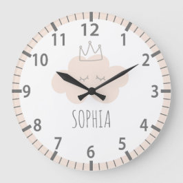 Snygg Rosa Cloud Nursery Wall Clock Stor Klocka