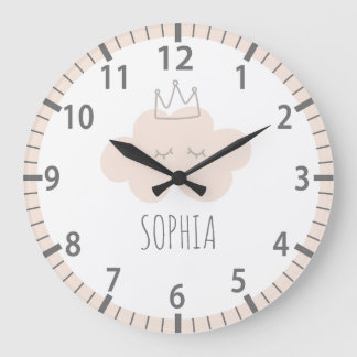 Snygg Rosa Cloud Nursery Wall Clock Stor Klocka
