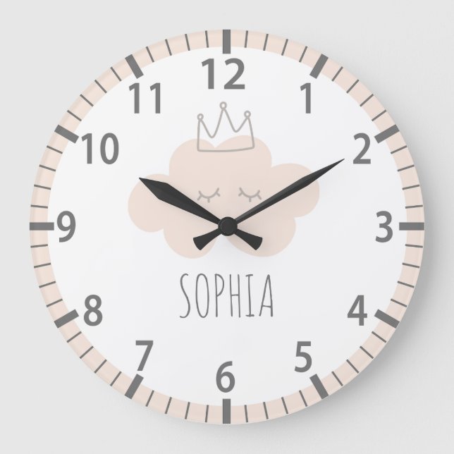 Snygg Rosa Cloud Nursery Wall Clock Stor Klocka (Framsida)