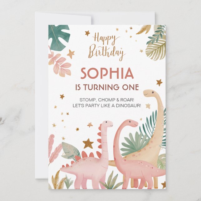 Snygg Rosa Dino Inbjudningar (Framsida)