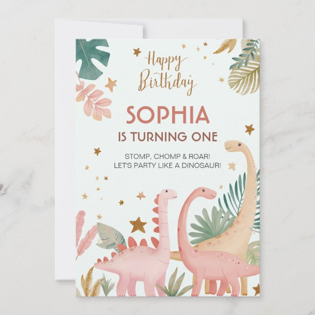 Snygg Rosa Dino Inbjudningar (Framsida)
