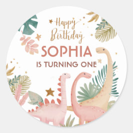 Snygg Rosa Dino Runt Klistermärke